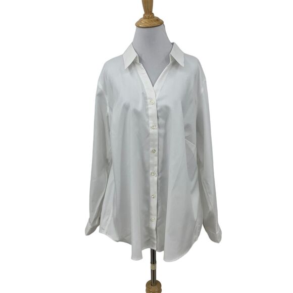 American Airlines Lands End Shirt Womens Plus 18W White Herringbone Long Sleeve - Picture 1 of 15